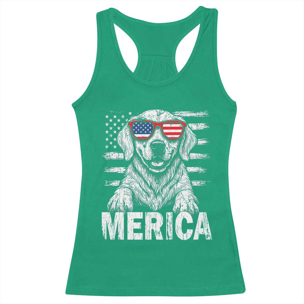 Merica Golden Retriever Racerback Tank Top Patriotic Dog US Flag 4th Of July TS02 Irish Green Print Your Wear
