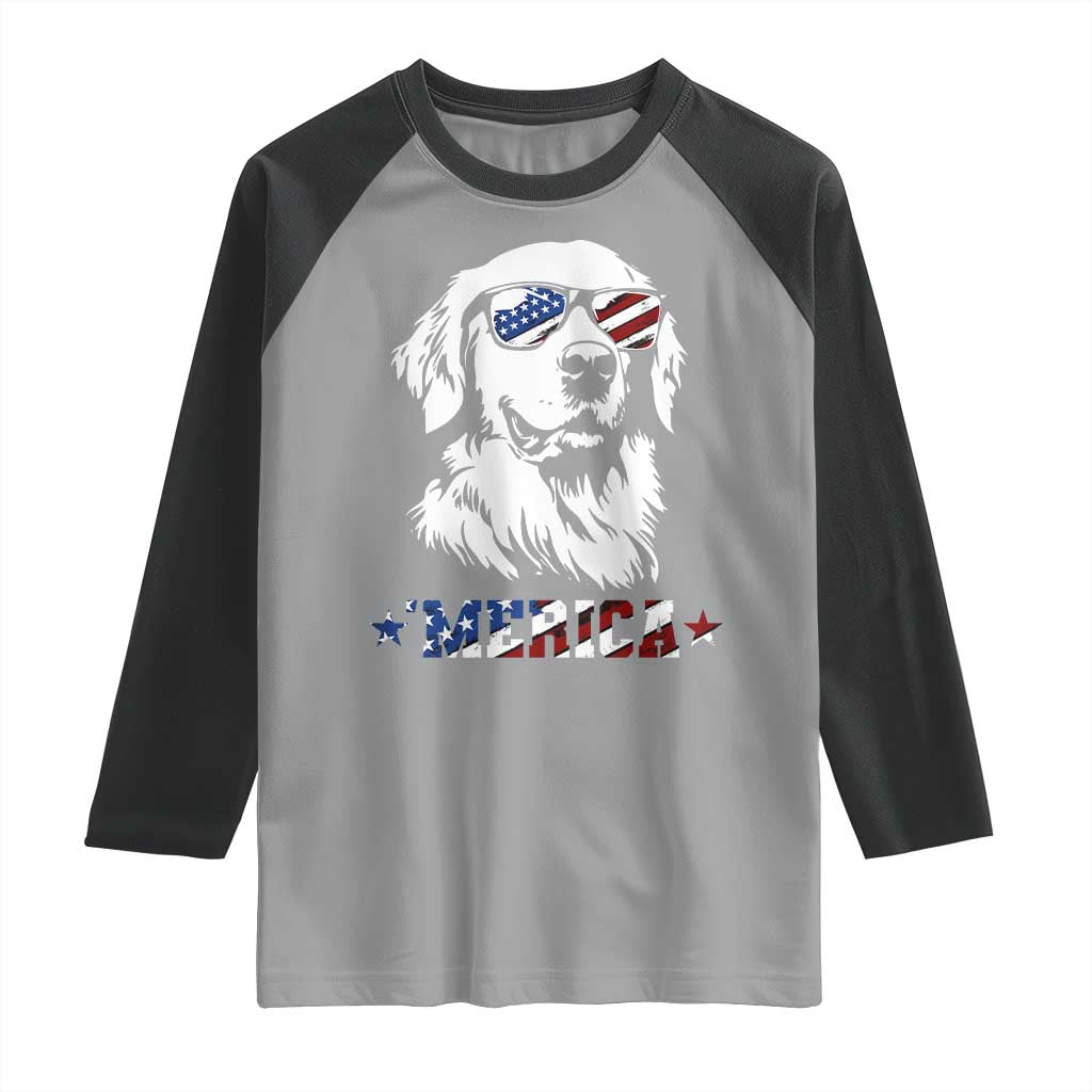 Merica Golden Retriever Raglan Shirt 4th of July Dog Patriotic Dog Mom TS10 Sport Gray Black Print Your Wear