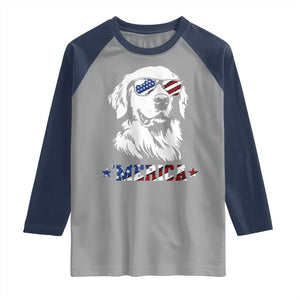 Merica Golden Retriever Raglan Shirt 4th of July Dog Patriotic Dog Mom TS10 Sport Gray Navy Print Your Wear