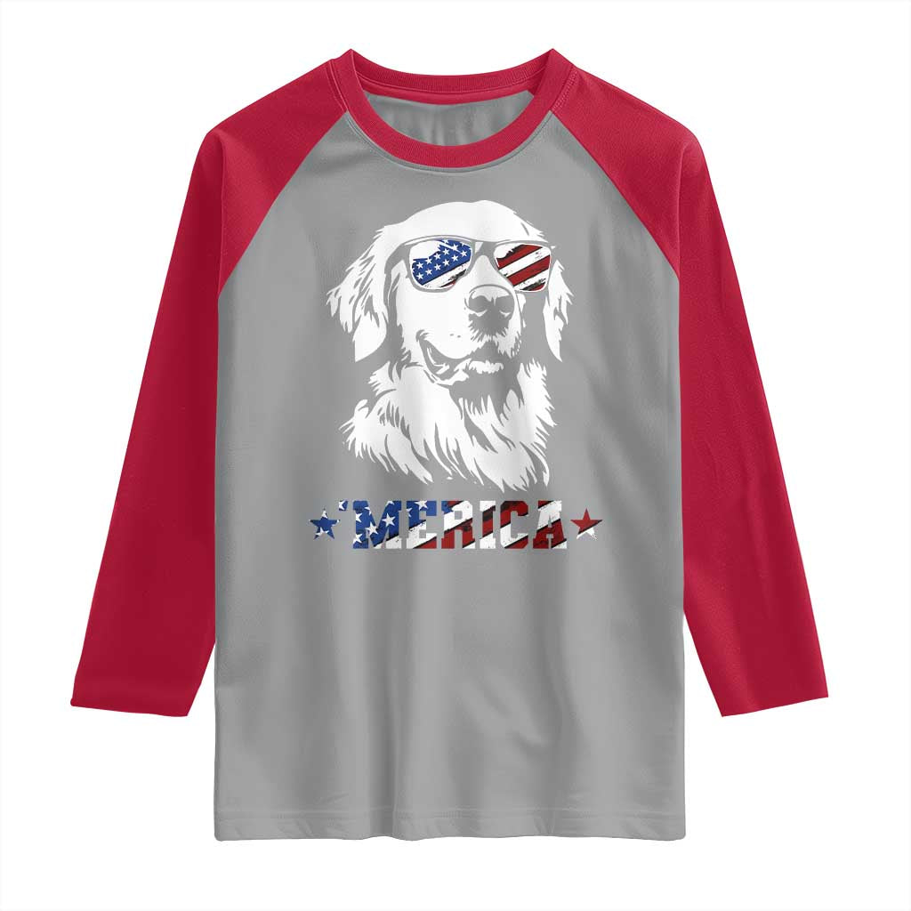 Merica Golden Retriever Raglan Shirt 4th of July Dog Patriotic Dog Mom TS10 Sport Gray Red Print Your Wear