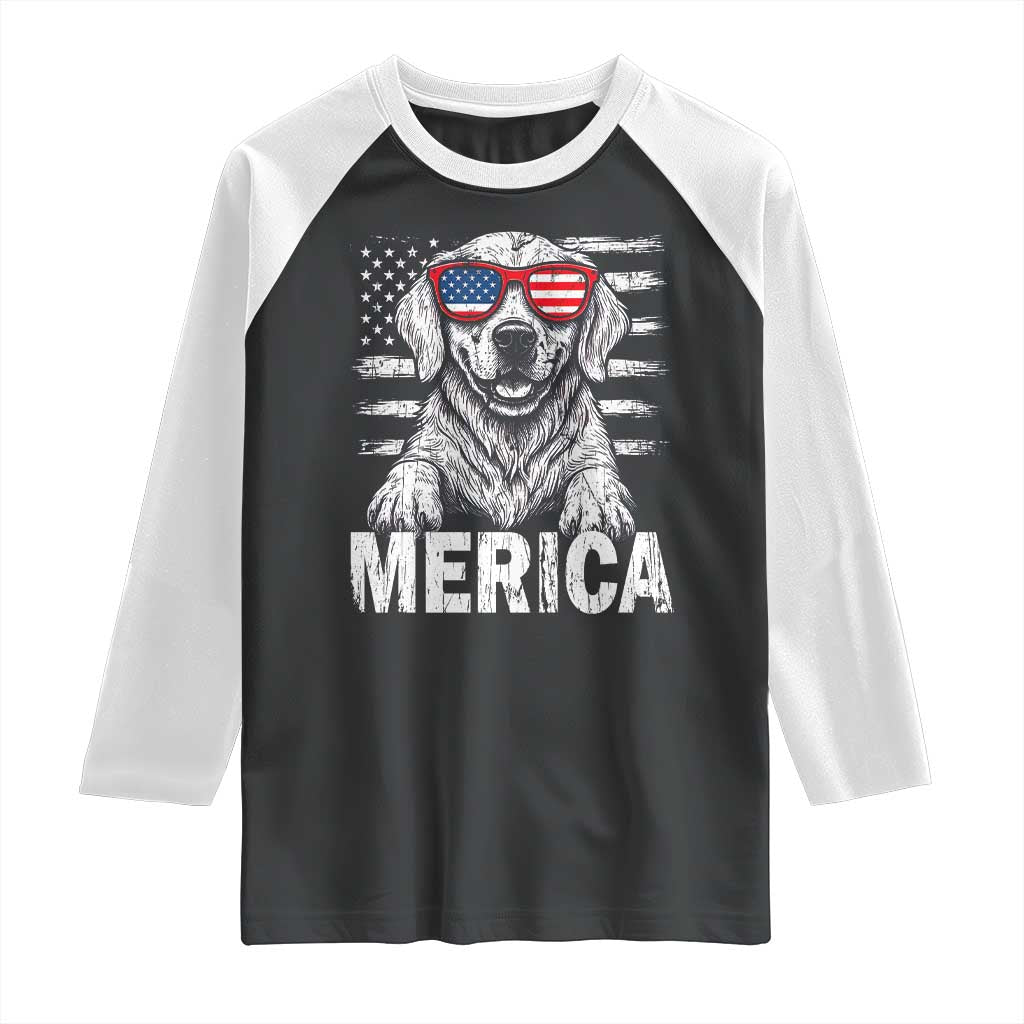 Merica Golden Retriever Raglan Shirt Patriotic Dog US Flag 4th Of July TS02 Black White Print Your Wear