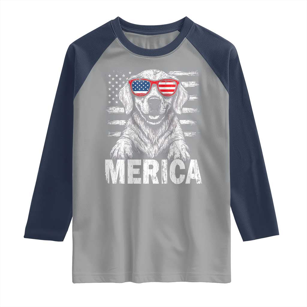 Merica Golden Retriever Raglan Shirt Patriotic Dog US Flag 4th Of July TS02 Sport Gray Navy Print Your Wear