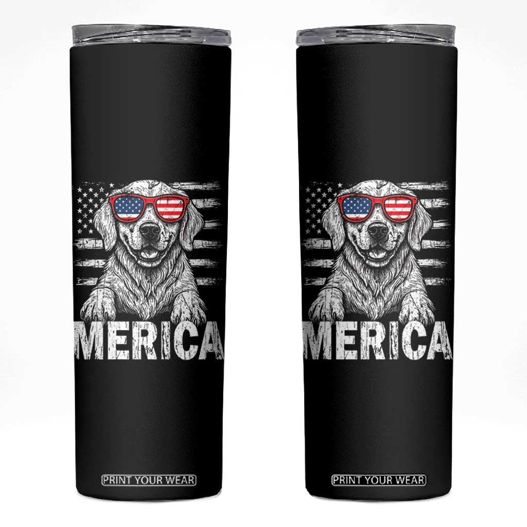 Merica Golden Retriever Skinny Tumbler Patriotic Dog US Flag 4th Of July TS02 Black Print Your Wear