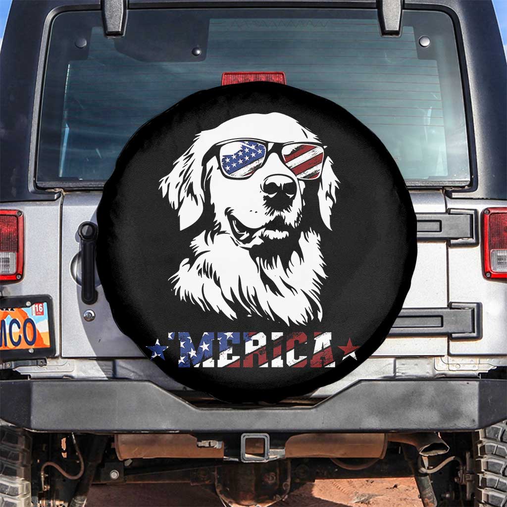 Merica Golden Retriever Spare Tire Cover 4th of July Dog Patriotic Dog Mom TS10 No hole Black Print Your Wear