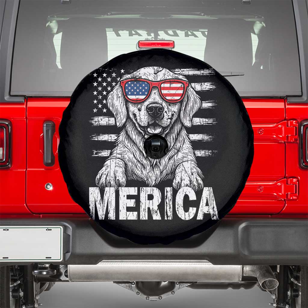 Merica Golden Retriever Spare Tire Cover Patriotic Dog US Flag 4th Of July TS02 Black Print Your Wear