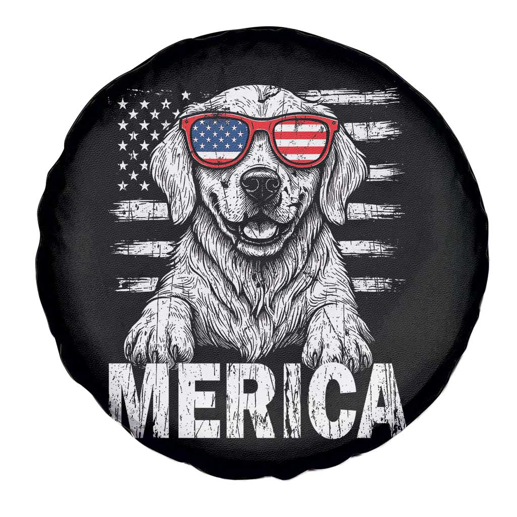 Merica Golden Retriever Spare Tire Cover Patriotic Dog US Flag 4th Of July TS02 Print Your Wear