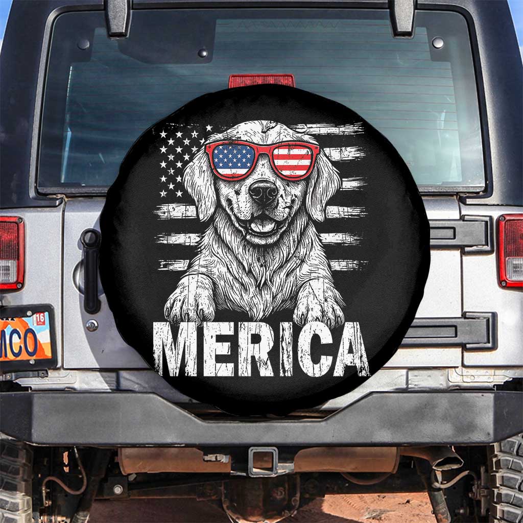 Merica Golden Retriever Spare Tire Cover Patriotic Dog US Flag 4th Of July TS02 No hole Black Print Your Wear