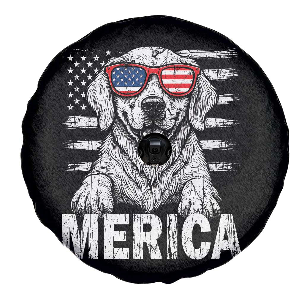 Merica Golden Retriever Spare Tire Cover Patriotic Dog US Flag 4th Of July TS02 Print Your Wear