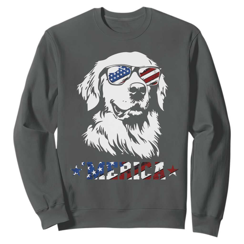 Merica Golden Retriever Sweatshirt 4th of July Dog Patriotic Dog Mom TS10 Dark Heather Print Your Wear