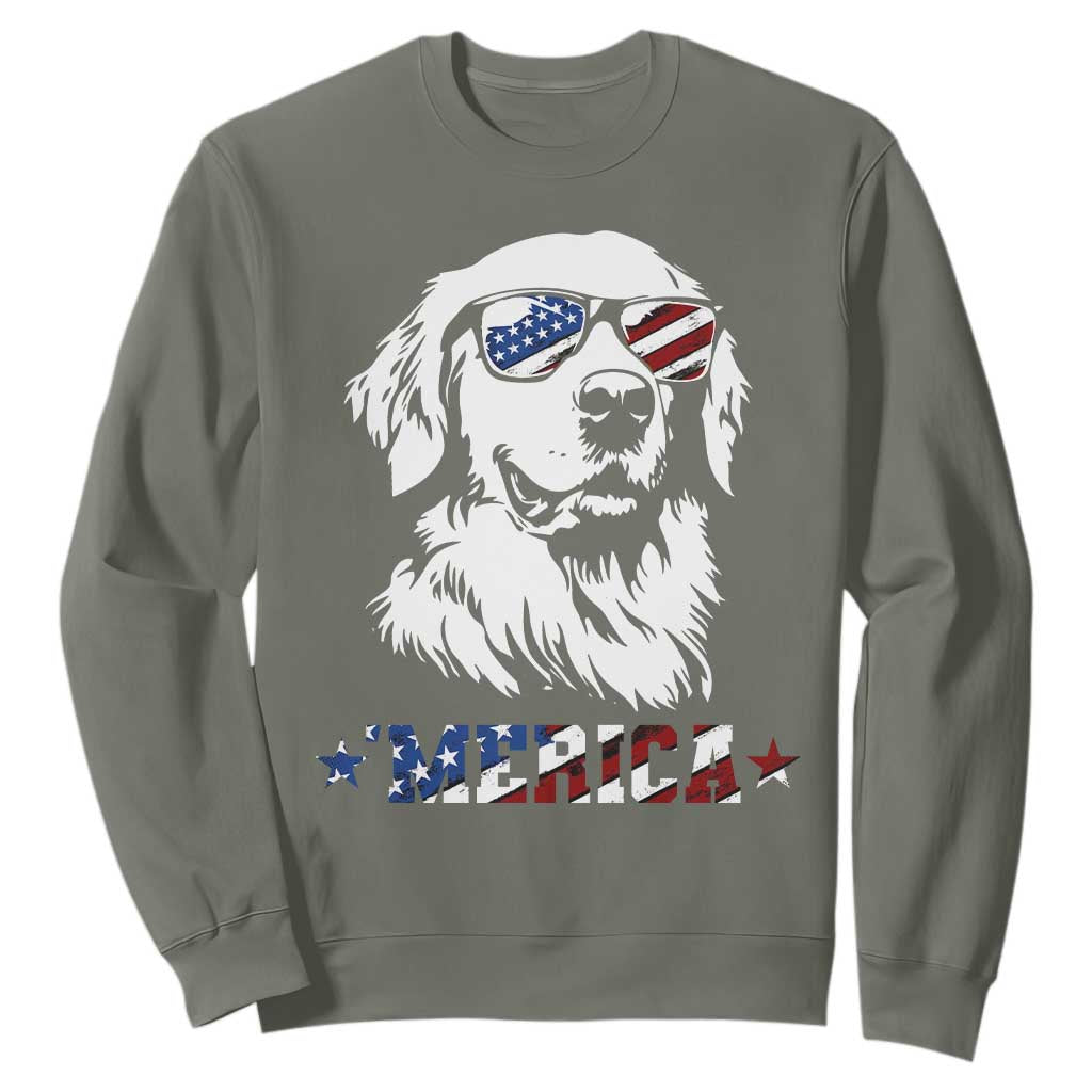 Merica Golden Retriever Sweatshirt 4th of July Dog Patriotic Dog Mom TS10 Military Green Print Your Wear