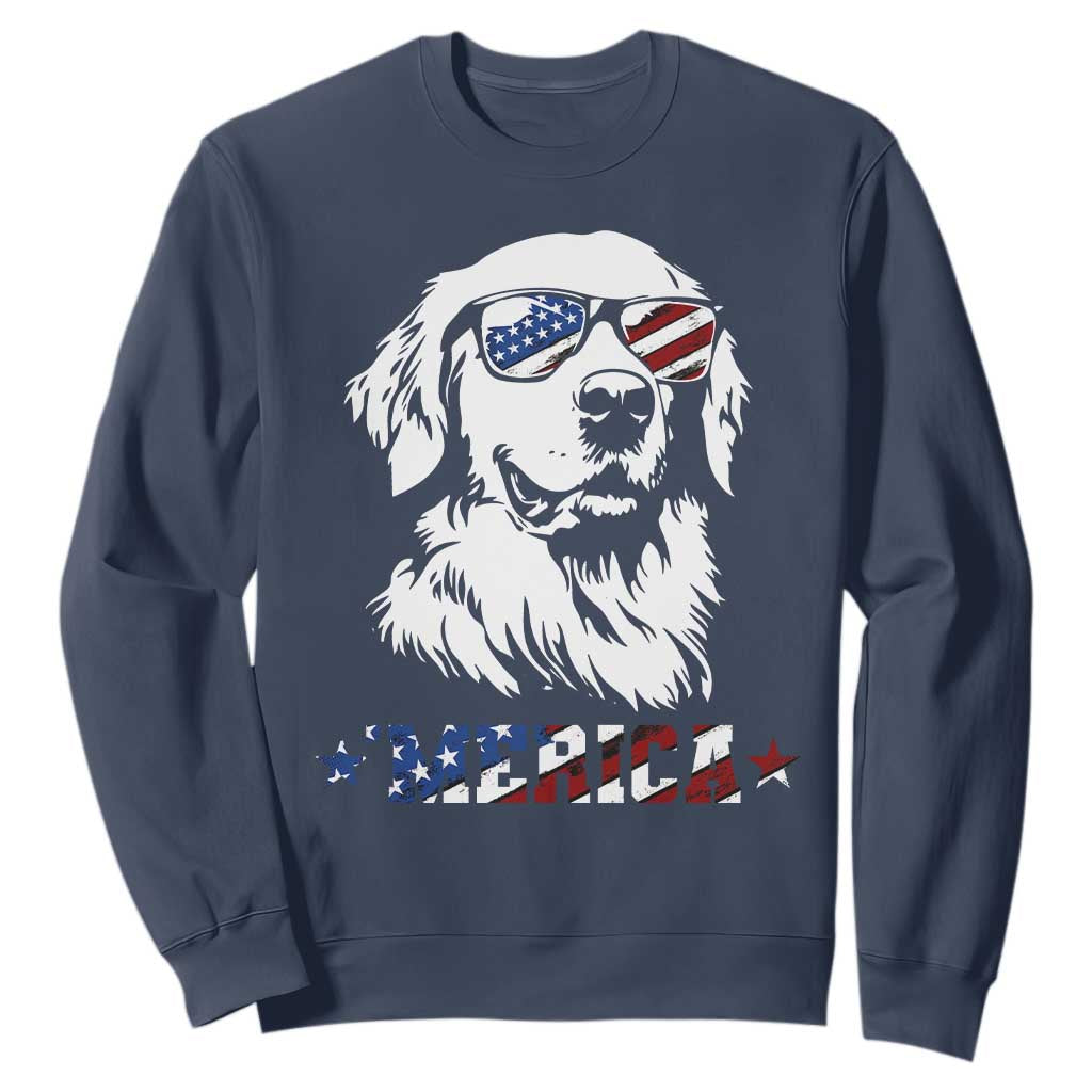 Merica Golden Retriever Sweatshirt 4th of July Dog Patriotic Dog Mom TS10 Navy Print Your Wear