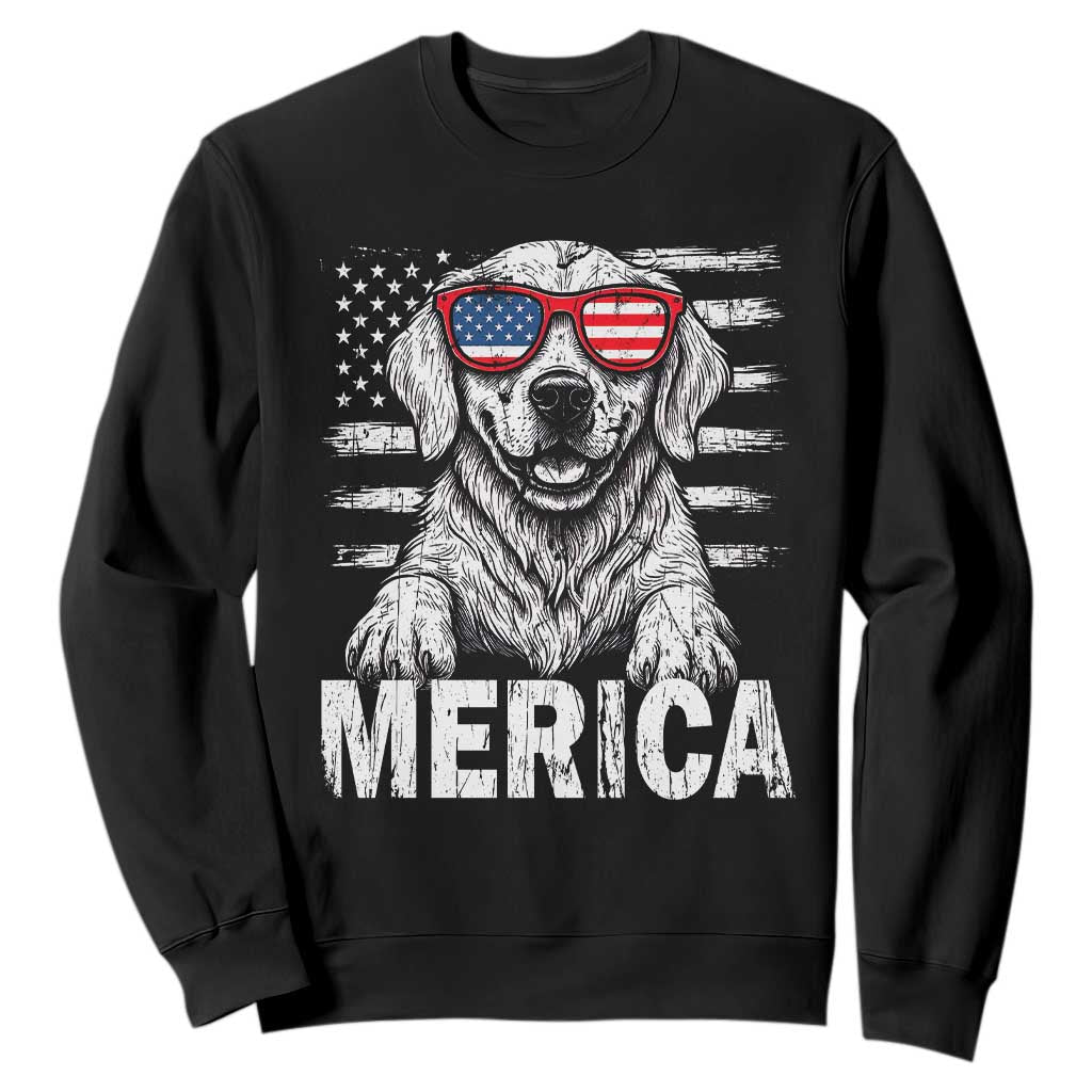 Merica Golden Retriever Sweatshirt Patriotic Dog US Flag 4th Of July TS02 Black Print Your Wear