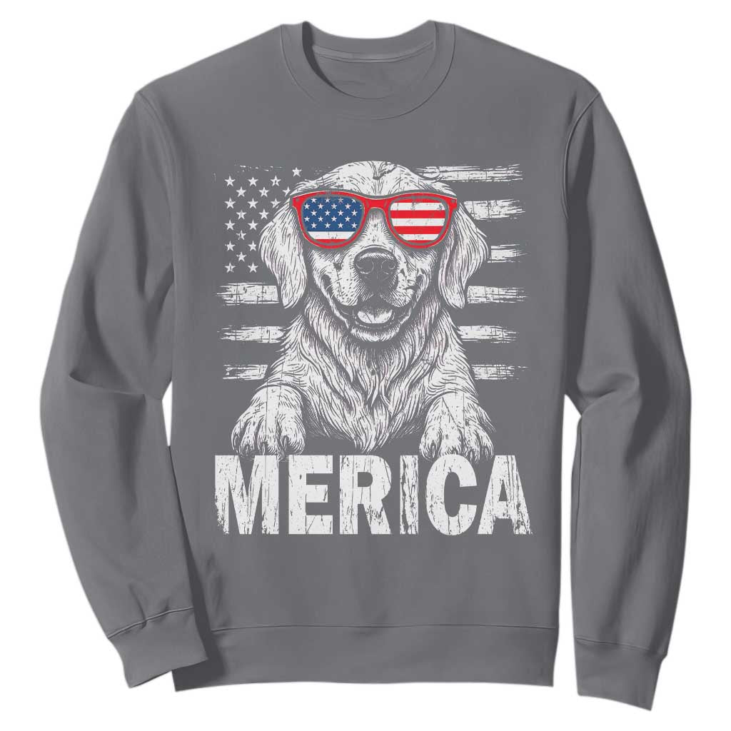 Merica Golden Retriever Sweatshirt Patriotic Dog US Flag 4th Of July TS02 Charcoal Print Your Wear