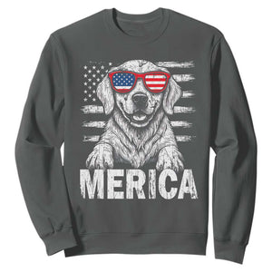 Merica Golden Retriever Sweatshirt Patriotic Dog US Flag 4th Of July TS02 Dark Heather Print Your Wear