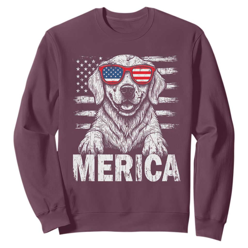 Merica Golden Retriever Sweatshirt Patriotic Dog US Flag 4th Of July TS02 Maroon Print Your Wear