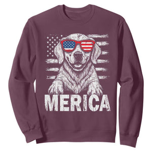 Merica Golden Retriever Sweatshirt Patriotic Dog US Flag 4th Of July TS02 Maroon Print Your Wear