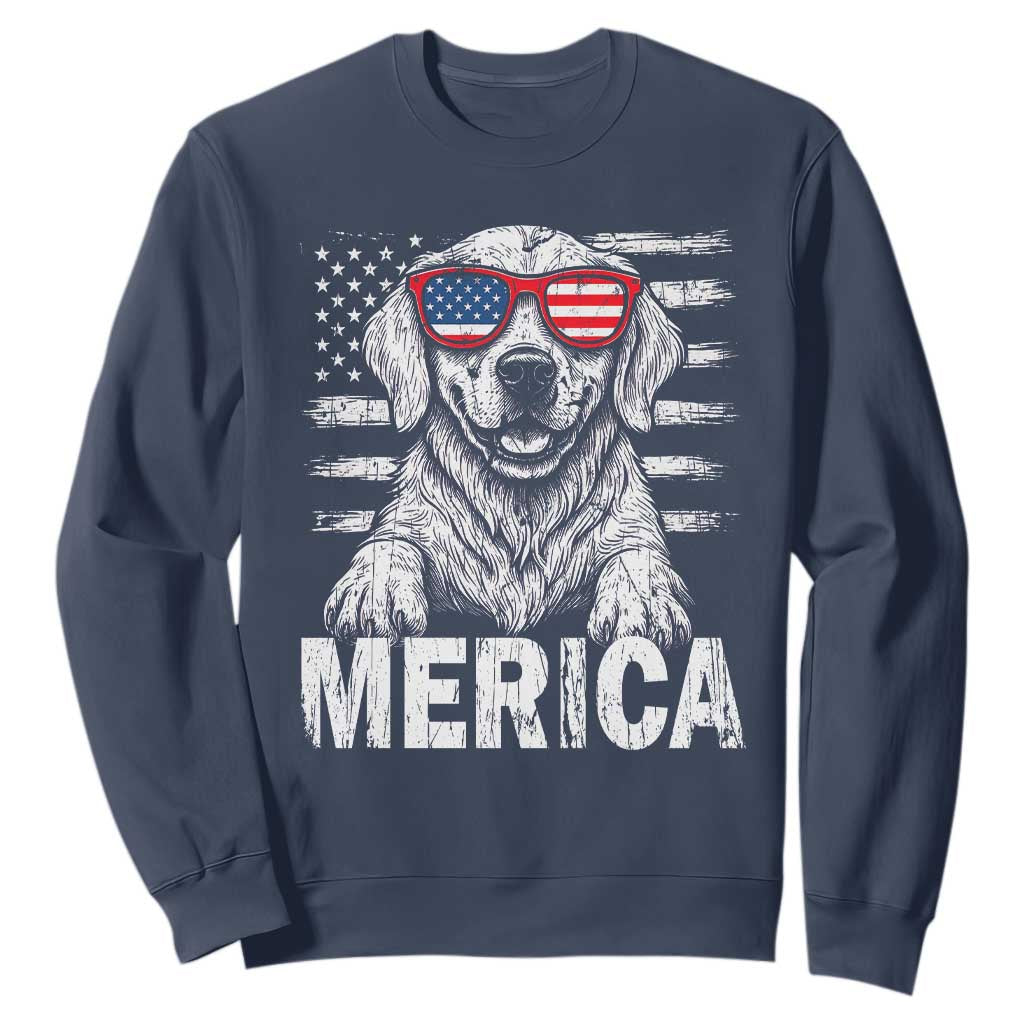 Merica Golden Retriever Sweatshirt Patriotic Dog US Flag 4th Of July TS02 Navy Print Your Wear