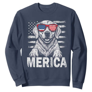 Merica Golden Retriever Sweatshirt Patriotic Dog US Flag 4th Of July TS02 Navy Print Your Wear