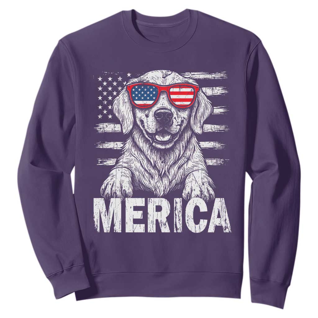 Merica Golden Retriever Sweatshirt Patriotic Dog US Flag 4th Of July TS02 Purple Print Your Wear
