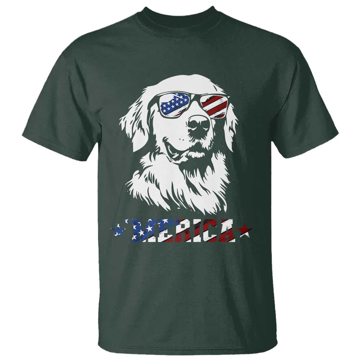 Merica Golden Retriever T Shirt 4th of July Dog Patriotic Dog Mom TS10 Dark Forest Green Print Your Wear