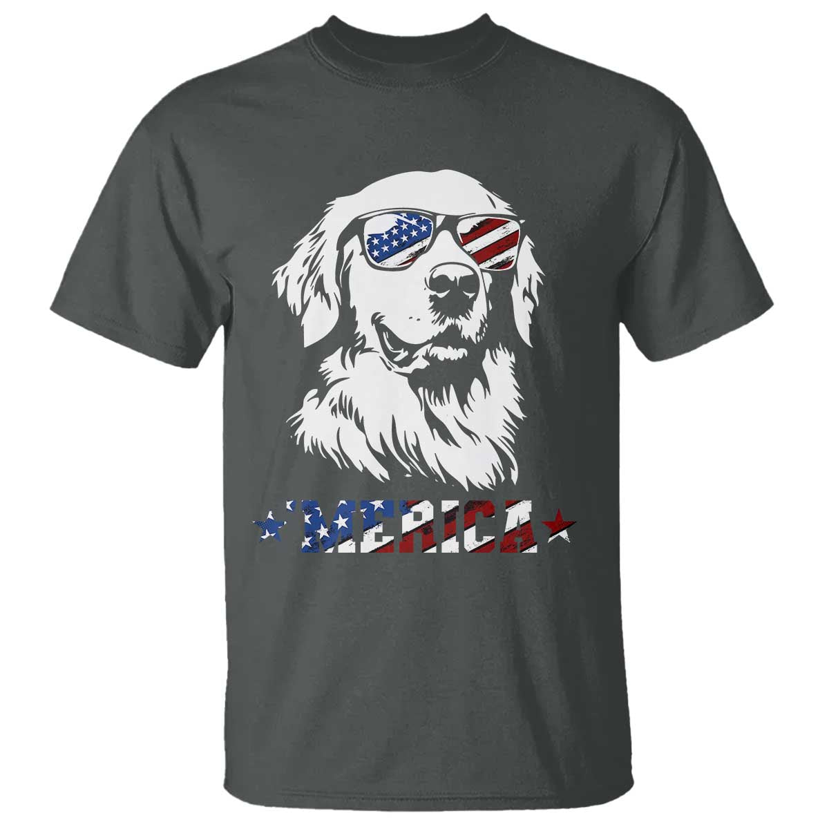 Merica Golden Retriever T Shirt 4th of July Dog Patriotic Dog Mom TS10 Dark Heather Print Your Wear