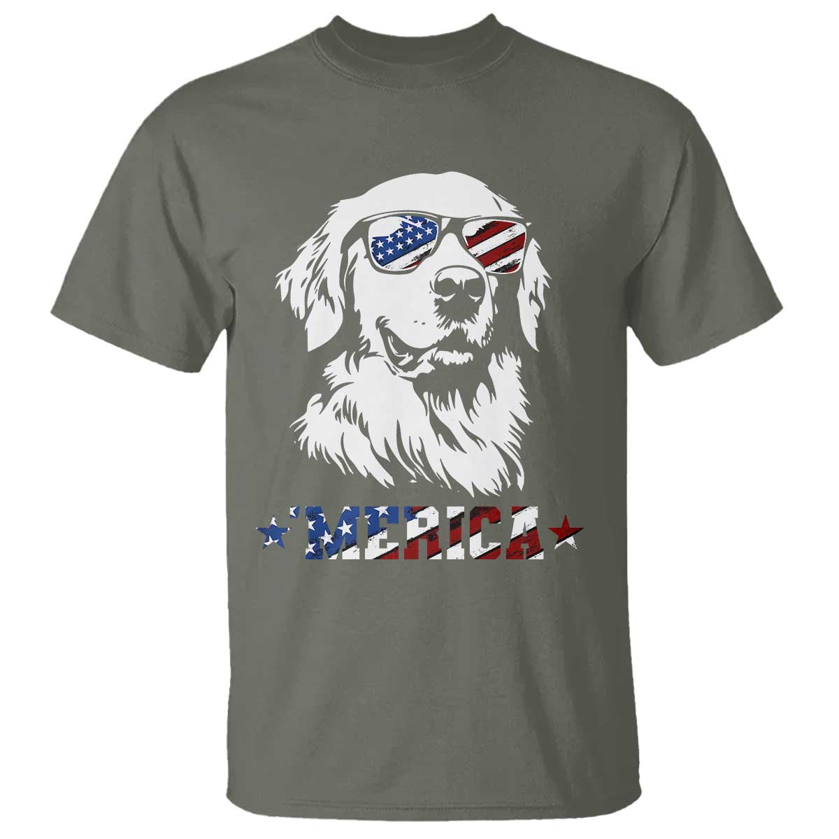 Merica Golden Retriever T Shirt 4th of July Dog Patriotic Dog Mom TS10 Military Green Print Your Wear