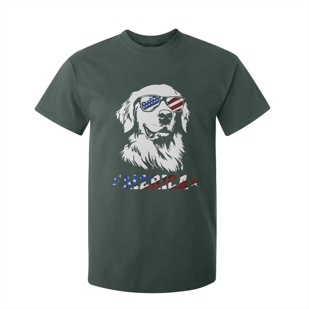 Merica Golden Retriever T Shirt For Kid 4th of July Dog Patriotic Dog Mom TS10 Dark Forest Green Print Your Wear