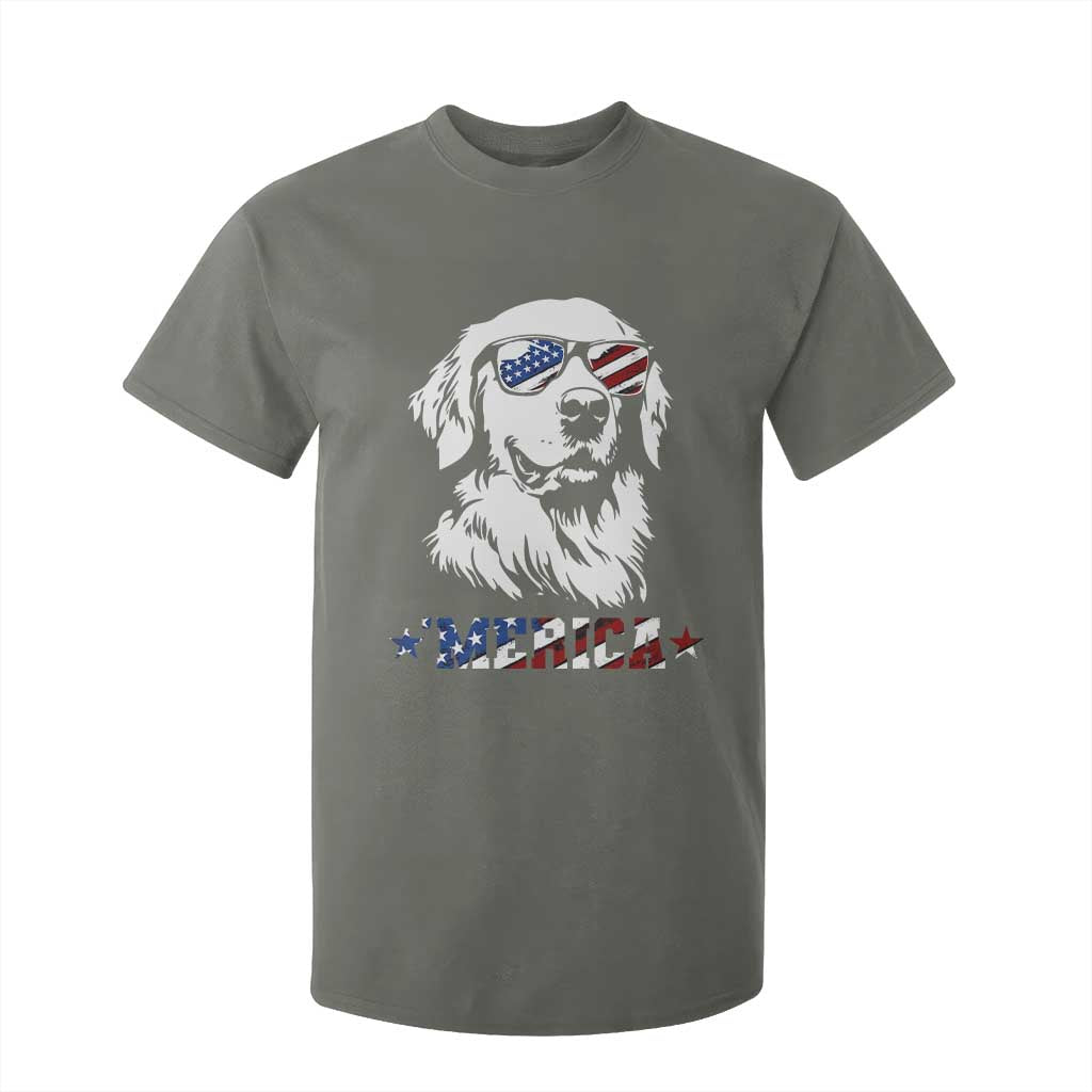 Merica Golden Retriever T Shirt For Kid 4th of July Dog Patriotic Dog Mom TS10 Military Green Print Your Wear