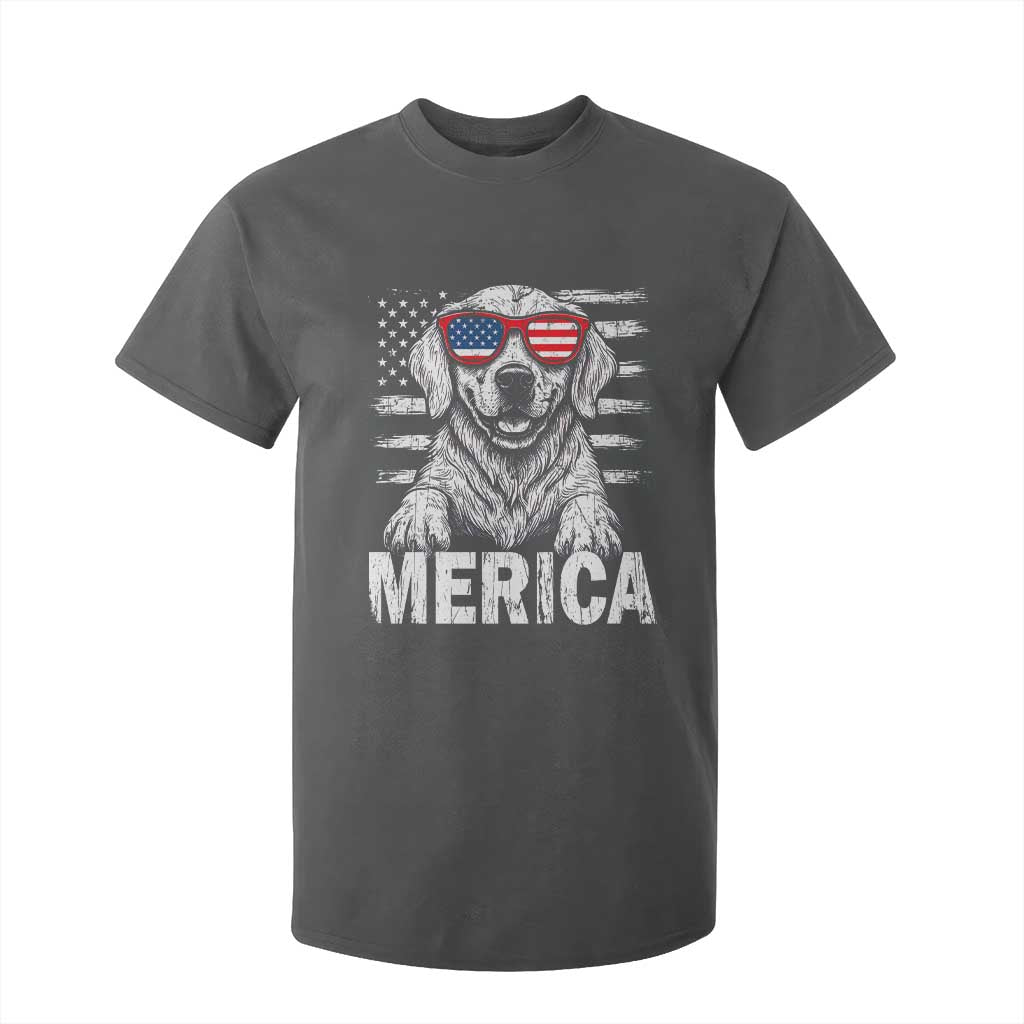 Merica Golden Retriever T Shirt For Kid Patriotic Dog US Flag 4th Of July TS02 Dark Heather Print Your Wear