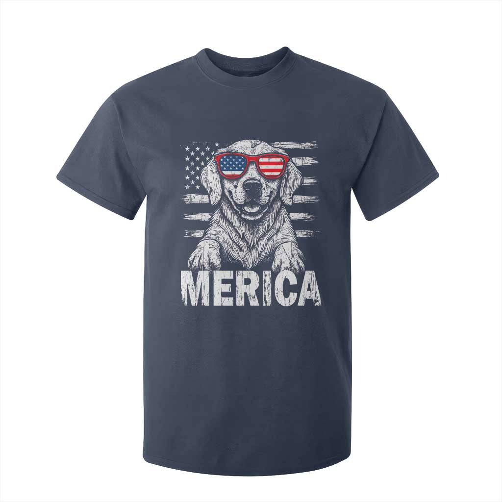 Merica Golden Retriever T Shirt For Kid Patriotic Dog US Flag 4th Of July TS02 Navy Print Your Wear