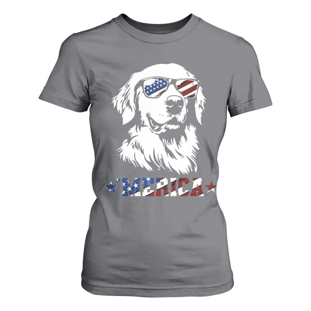 Merica Golden Retriever T Shirt For Women 4th of July Dog Patriotic Dog Mom TS10 Charcoal Print Your Wear