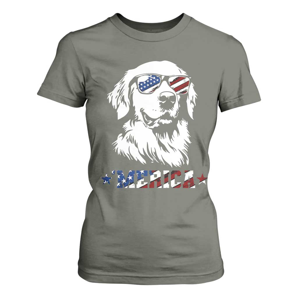 Merica Golden Retriever T Shirt For Women 4th of July Dog Patriotic Dog Mom TS10 Military Green Print Your Wear