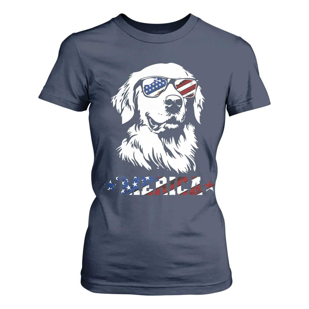 Merica Golden Retriever T Shirt For Women 4th of July Dog Patriotic Dog Mom TS10 Navy Print Your Wear