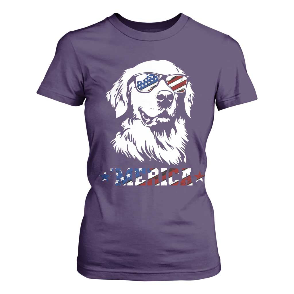 Merica Golden Retriever T Shirt For Women 4th of July Dog Patriotic Dog Mom TS10 Purple Print Your Wear