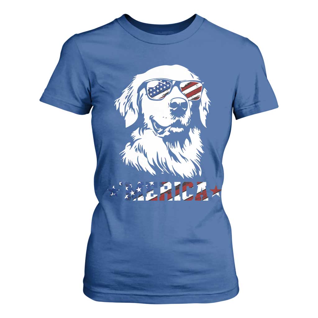Merica Golden Retriever T Shirt For Women 4th of July Dog Patriotic Dog Mom TS10 Royal Blue Print Your Wear