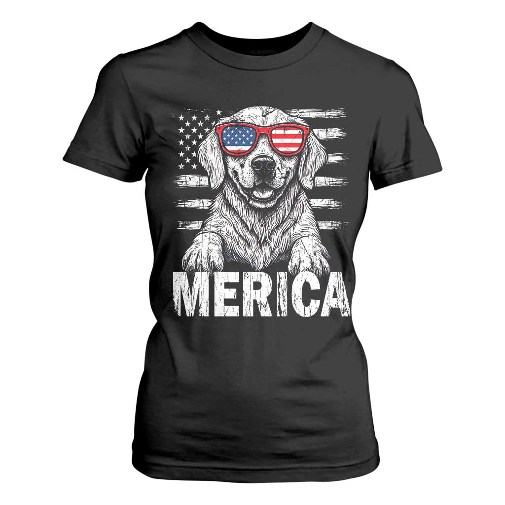 Merica Golden Retriever T Shirt For Women Patriotic Dog US Flag 4th Of July TS02 Black Print Your Wear