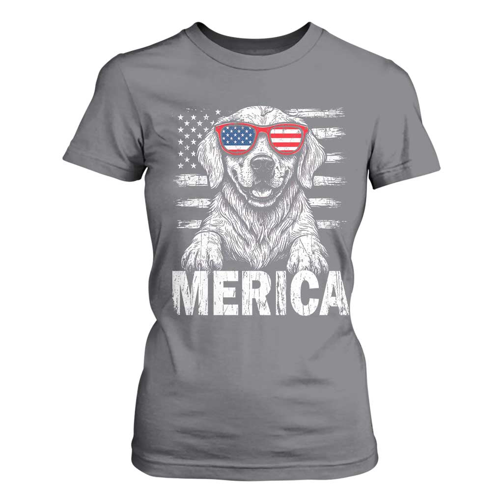 Merica Golden Retriever T Shirt For Women Patriotic Dog US Flag 4th Of July TS02 Charcoal Print Your Wear