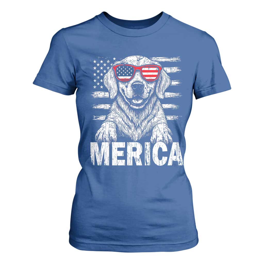 Merica Golden Retriever T Shirt For Women Patriotic Dog US Flag 4th Of July TS02 Royal Blue Print Your Wear