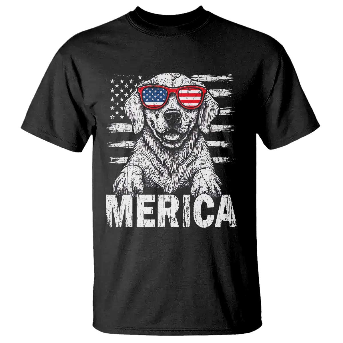 Merica Golden Retriever T Shirt Patriotic Dog US Flag 4th Of July TS02 Black Print Your Wear