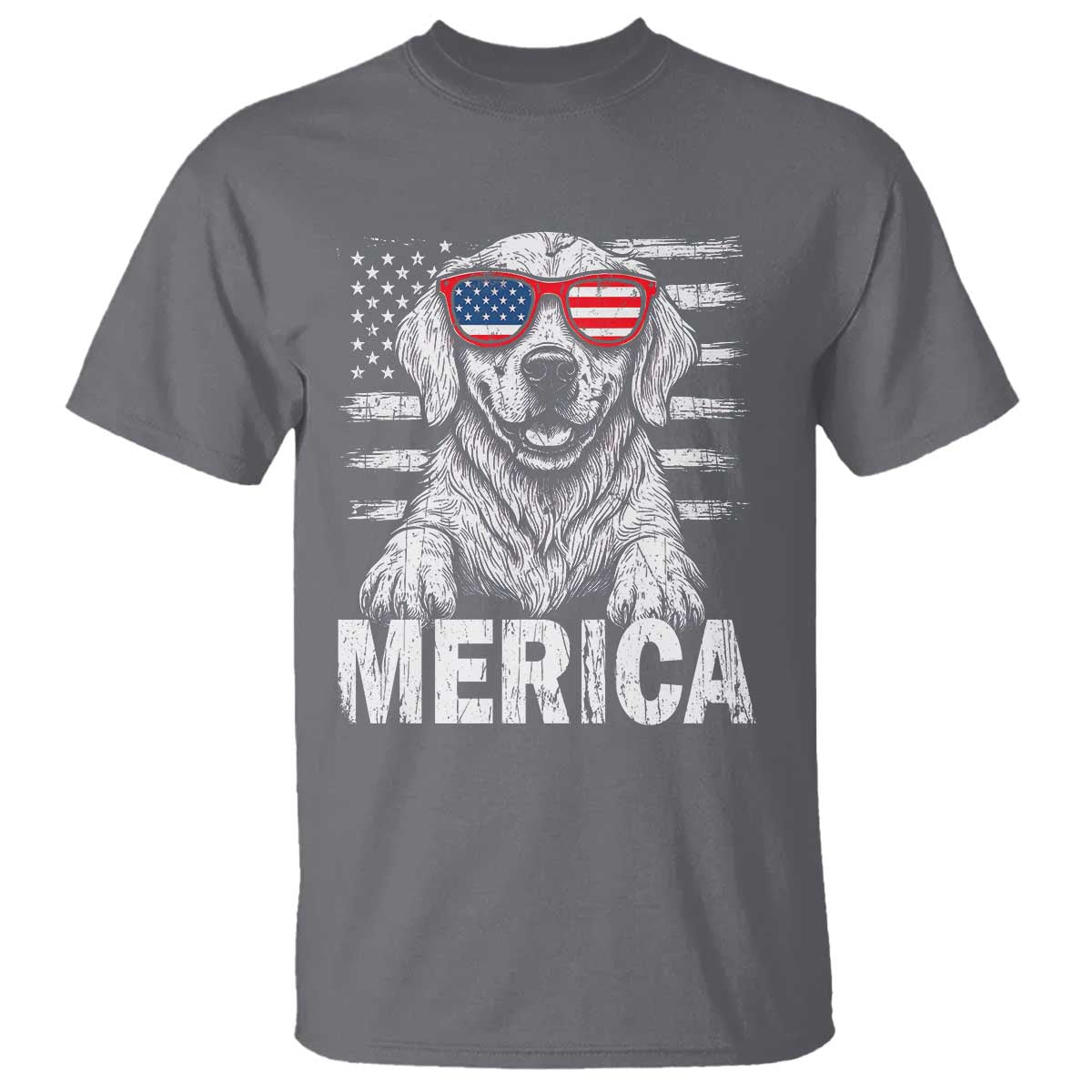 Merica Golden Retriever T Shirt Patriotic Dog US Flag 4th Of July TS02 Charcoal Print Your Wear