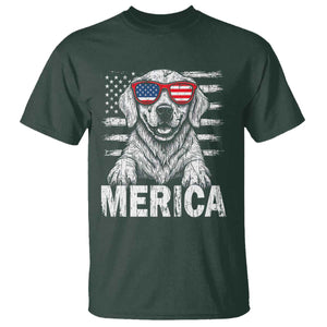 Merica Golden Retriever T Shirt Patriotic Dog US Flag 4th Of July TS02 Dark Forest Green Print Your Wear