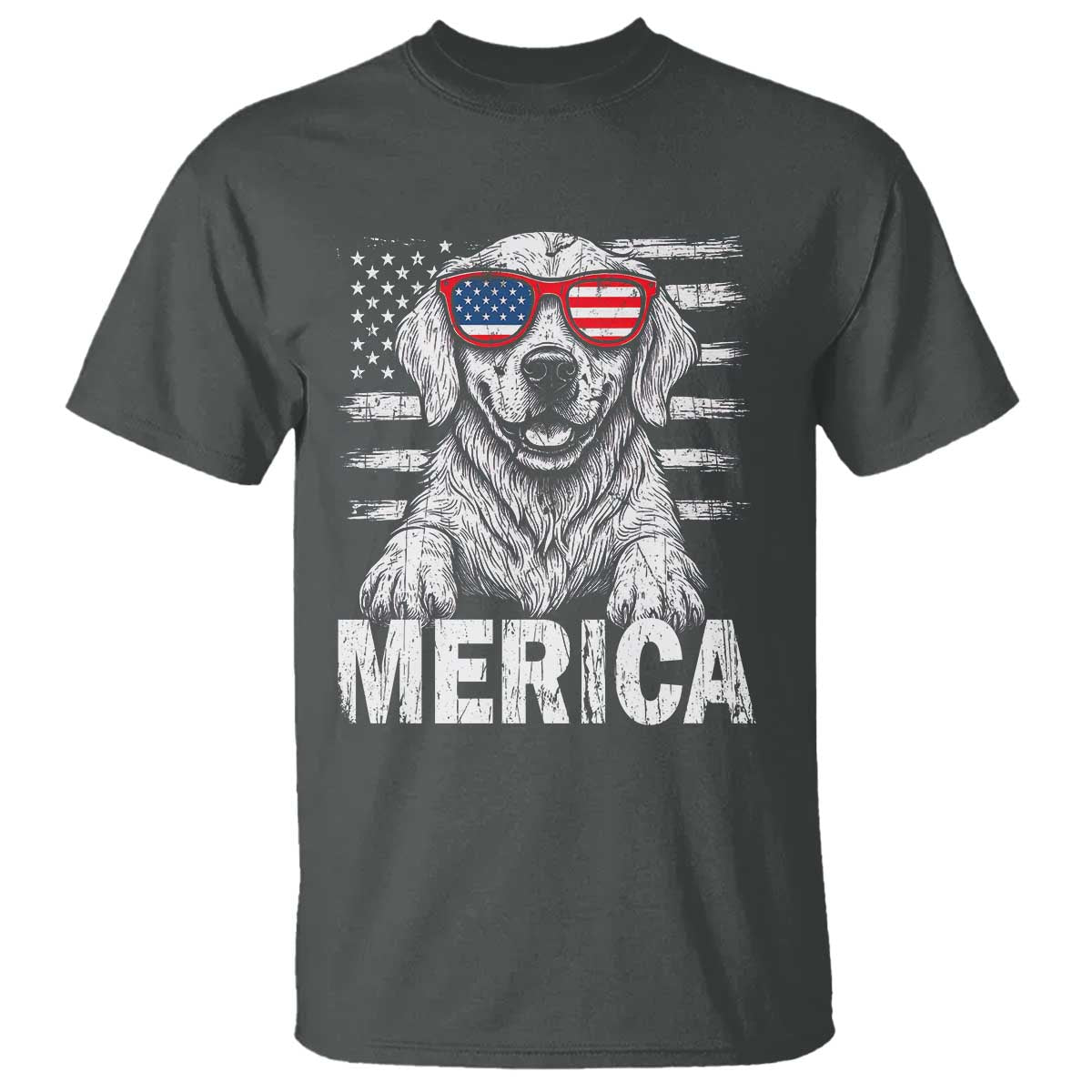 Merica Golden Retriever T Shirt Patriotic Dog US Flag 4th Of July TS02 Dark Heather Print Your Wear