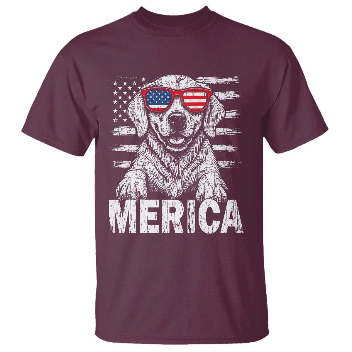 Merica Golden Retriever T Shirt Patriotic Dog US Flag 4th Of July TS02 Maroon Print Your Wear