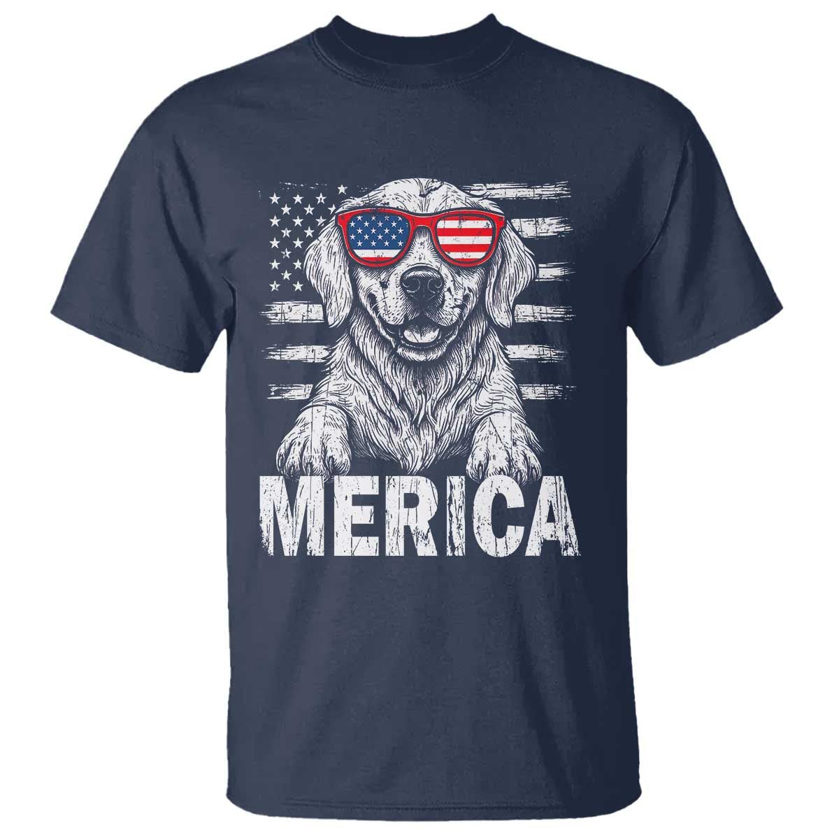 Merica Golden Retriever T Shirt Patriotic Dog US Flag 4th Of July TS02 Navy Print Your Wear
