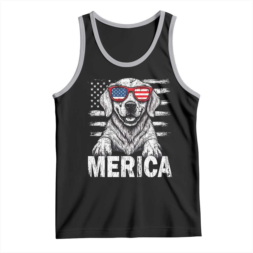 Merica Golden Retriever Tank Top Patriotic Dog US Flag 4th Of July TS02 Black Athletic Heather Print Your Wear