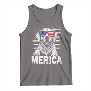Merica Golden Retriever Tank Top Patriotic Dog US Flag 4th Of July TS02 Deep Heather Print Your Wear