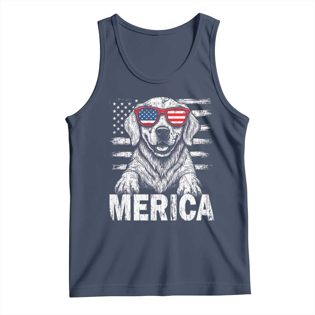 Merica Golden Retriever Tank Top Patriotic Dog US Flag 4th Of July TS02 Navy Print Your Wear