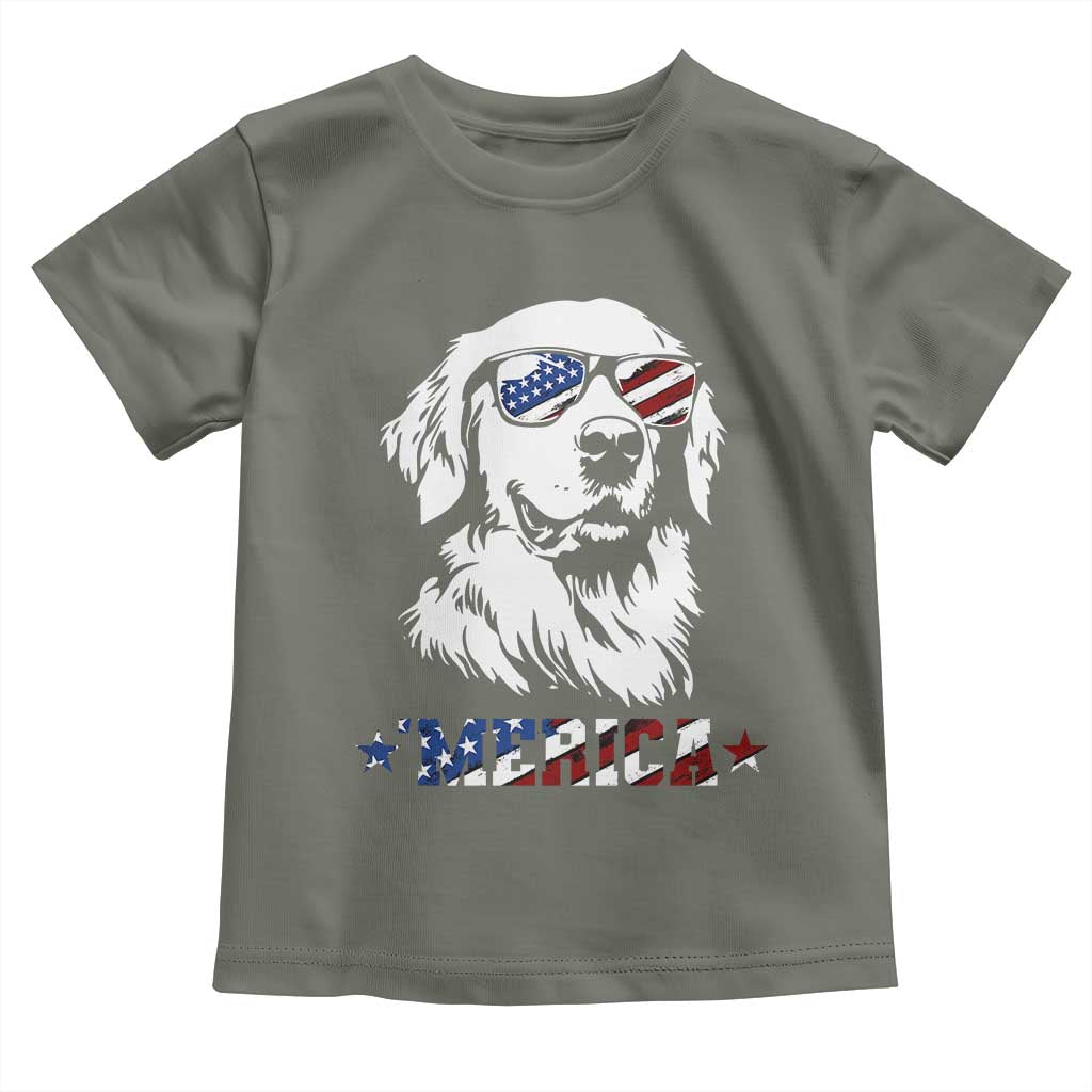 Merica Golden Retriever Toddler T Shirt 4th of July Dog Patriotic Dog Mom TS10 Military Green Print Your Wear