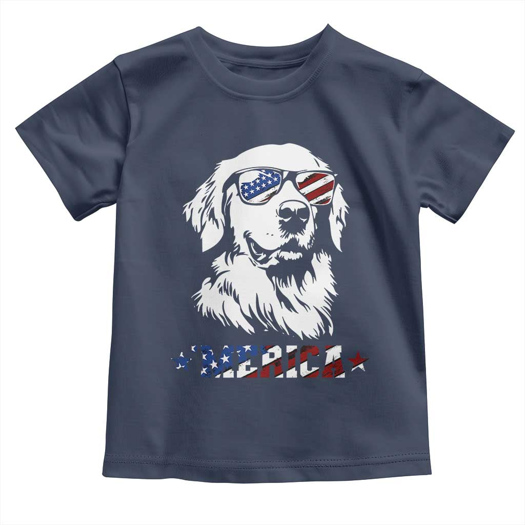 Merica Golden Retriever Toddler T Shirt 4th of July Dog Patriotic Dog Mom TS10 Navy Print Your Wear
