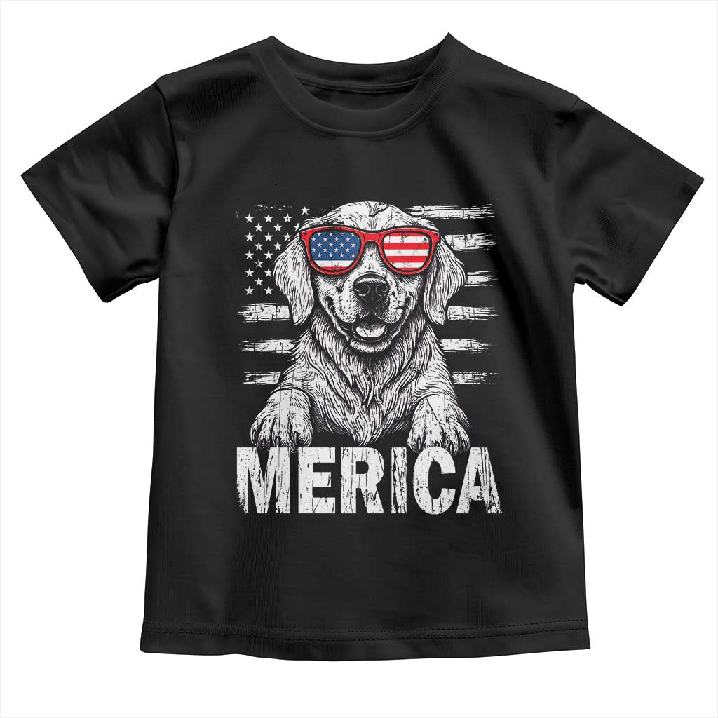Merica Golden Retriever Toddler T Shirt Patriotic Dog US Flag 4th Of July TS02 Black Print Your Wear